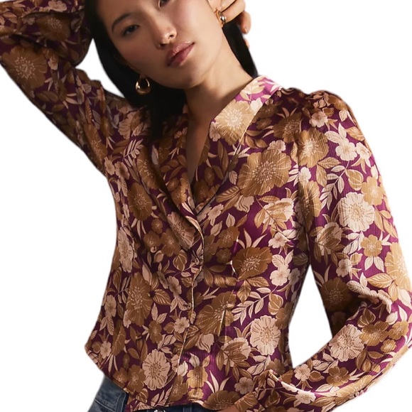 Favorite Daughter x Anthropologie Rami Sm Purple Pink Silky Double Button Front - Picture 5 of 15